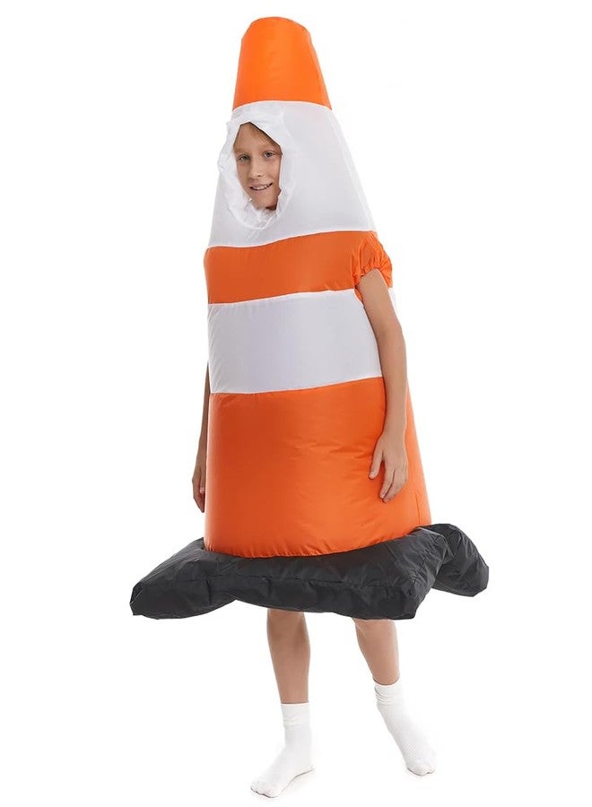 HSCTEK Inflatable Traffic Cone Costume Kids Boys Girls, Blow Up Construction Cone Cosplay Child, Halloween Safety Cone Costume Children Orange - Image 4